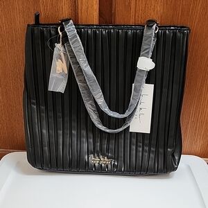 Nicole Miller Black Pleated Tote